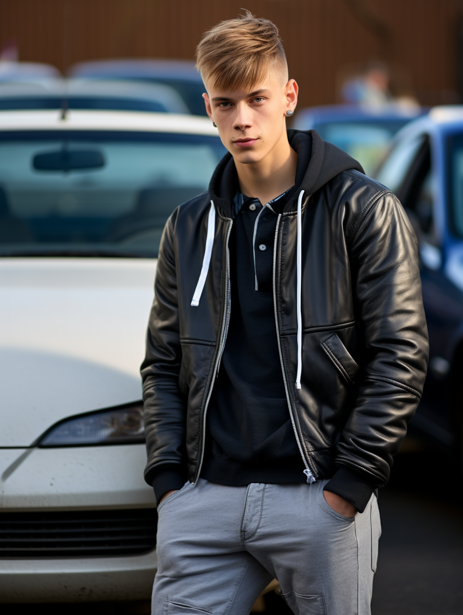 Stylish high school student with sports car