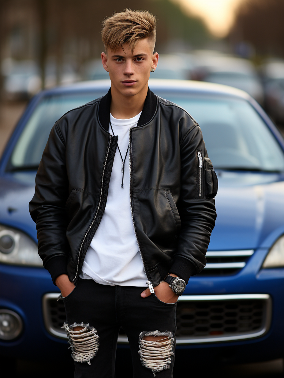 High school student with black sports car