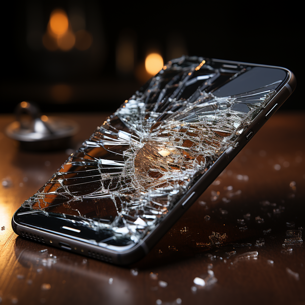 High school student smashing phone with cracked screen