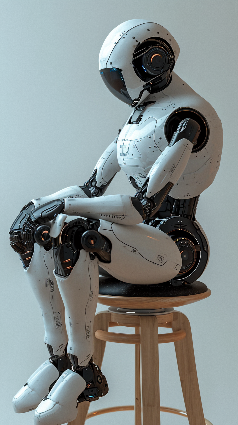 High Tech Android Sitting on Stool