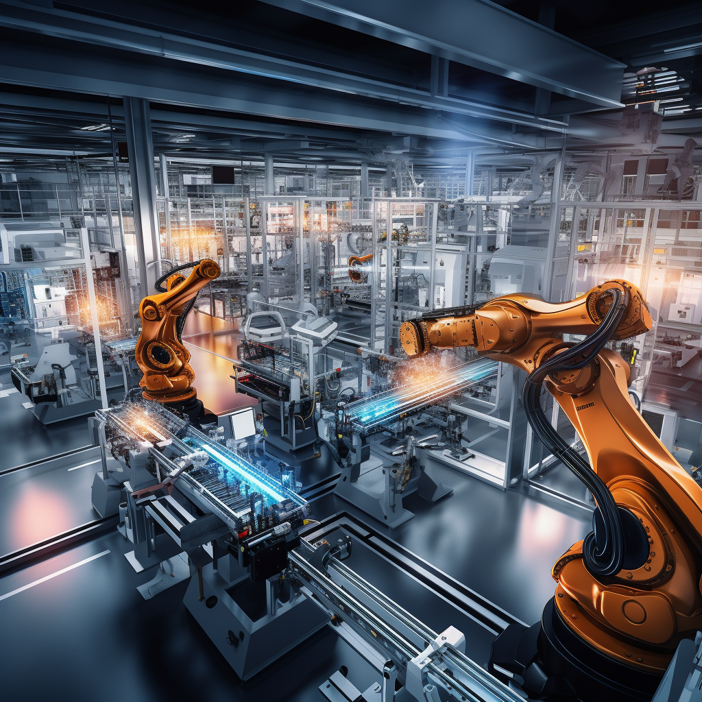 Robotic arm scanning product in manufacturing line