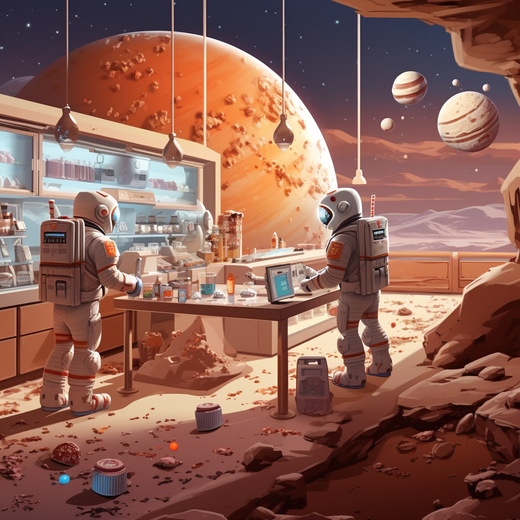 Cartoons in high-tech Mars ice cream shop