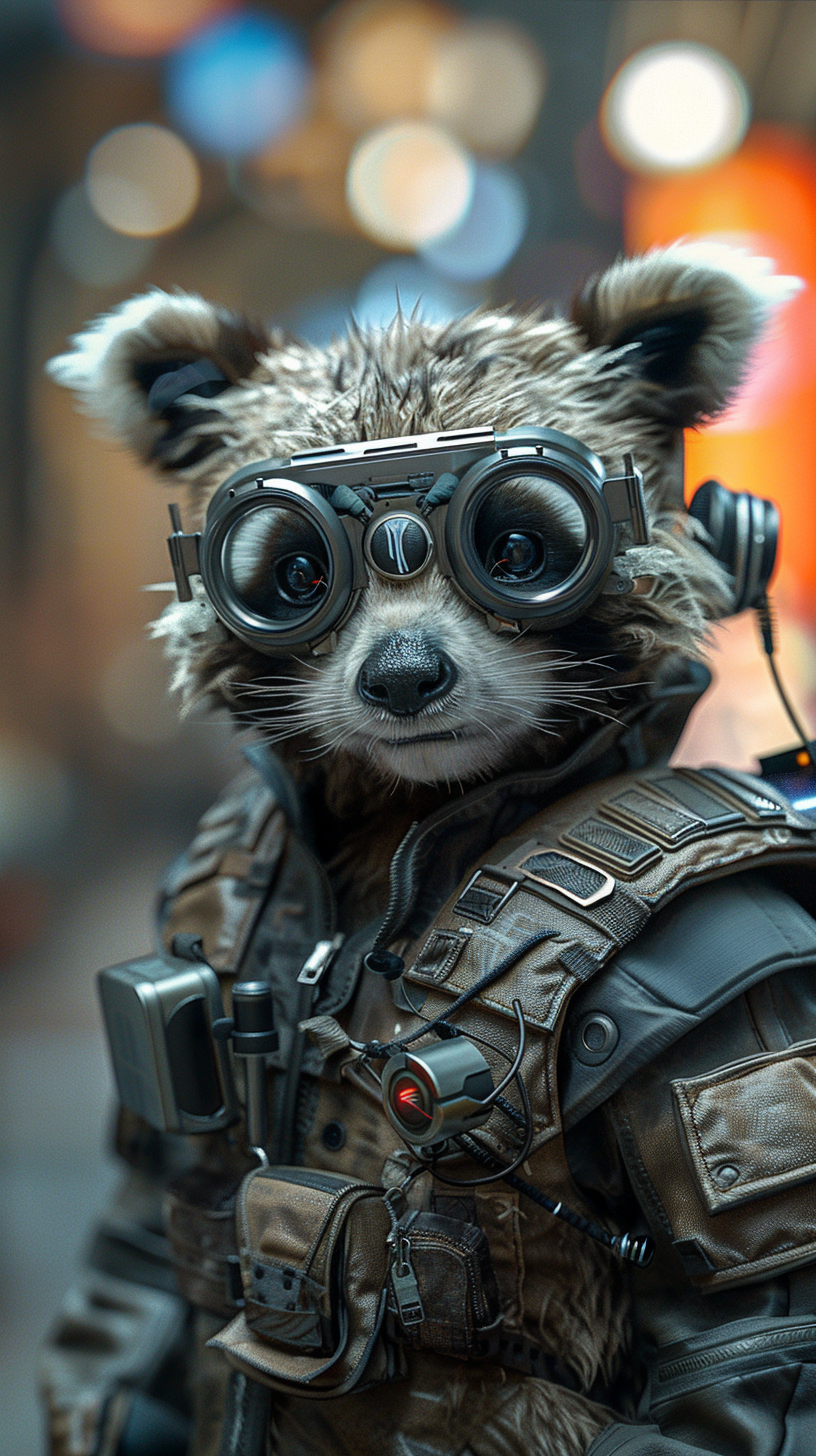 Panda in high-tech cyberpunk fashion