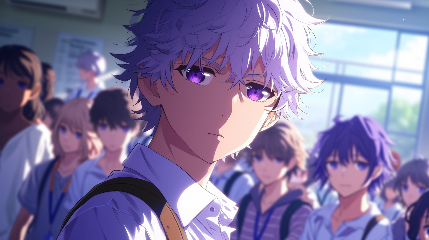 Anime Boy with Purple Eyes and Friends