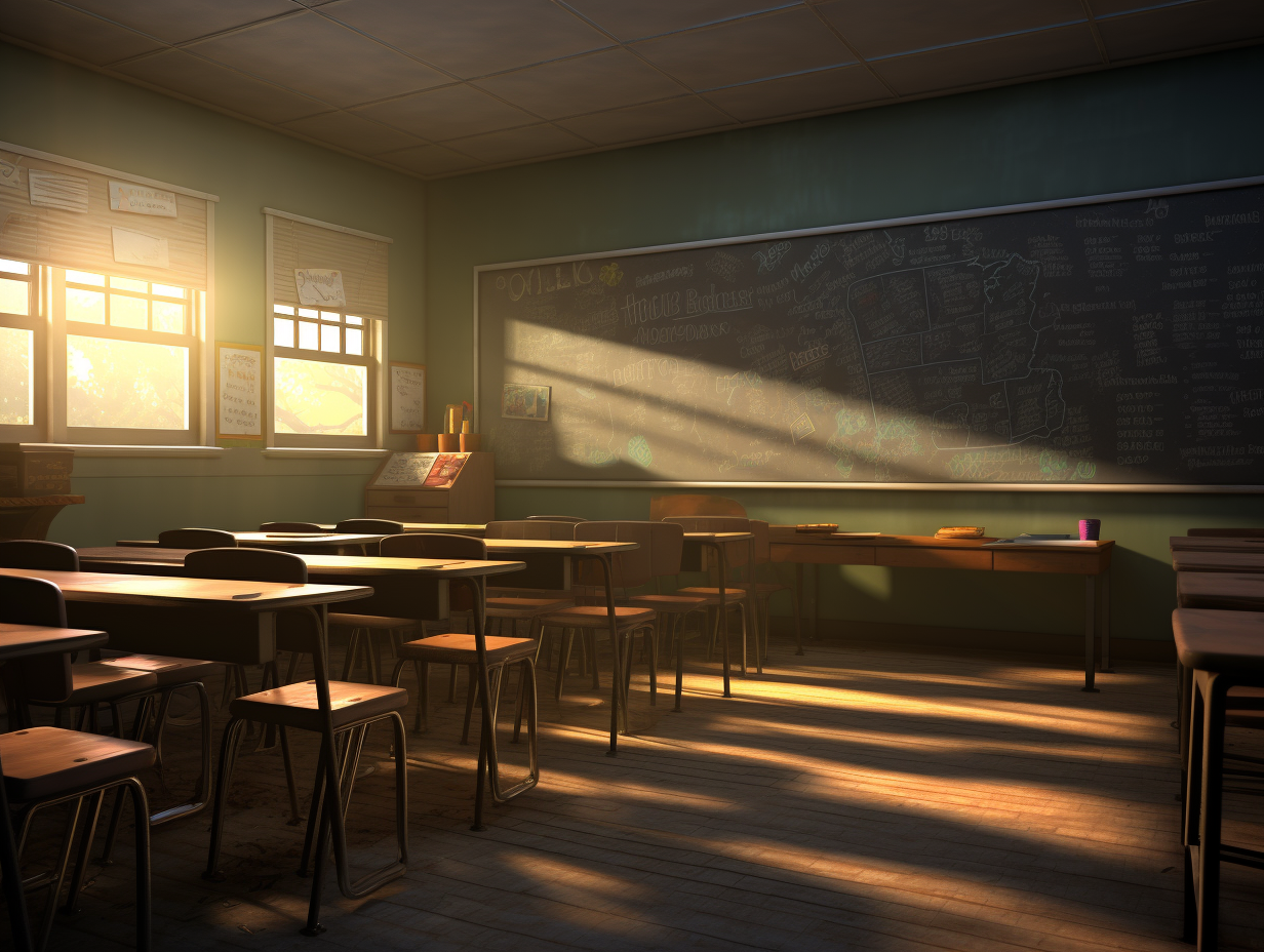 Detailed rendering of high school classroom