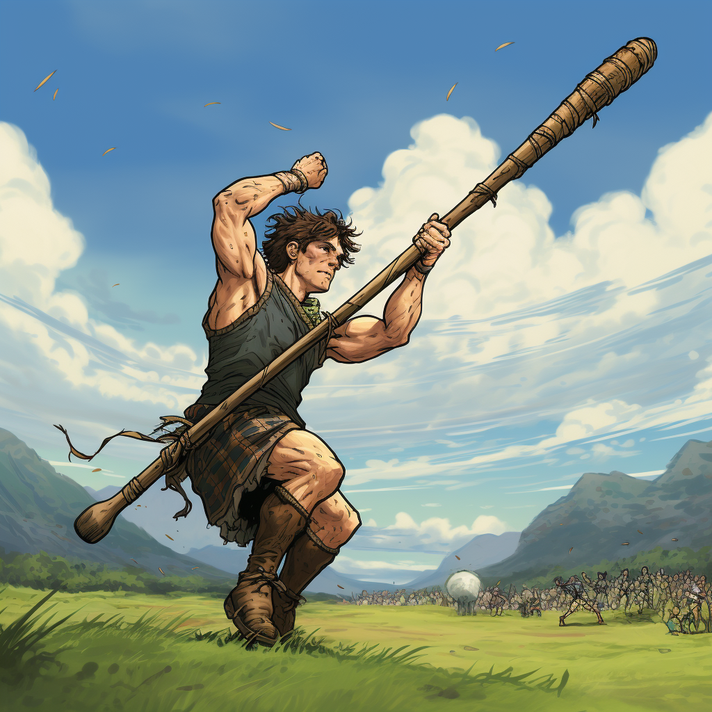 Athletic implement caber in graphic novel style