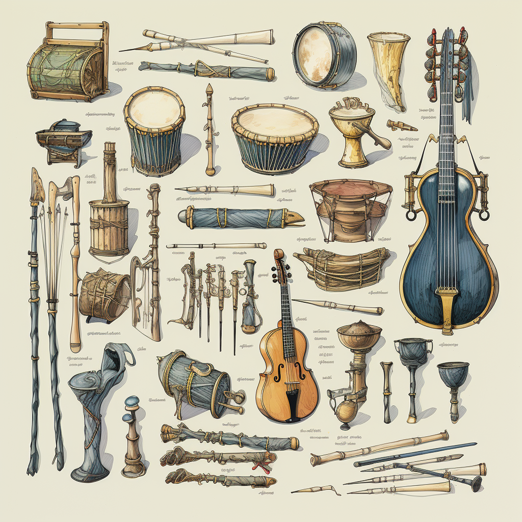 Orthographic prop designs of Highland Games instruments