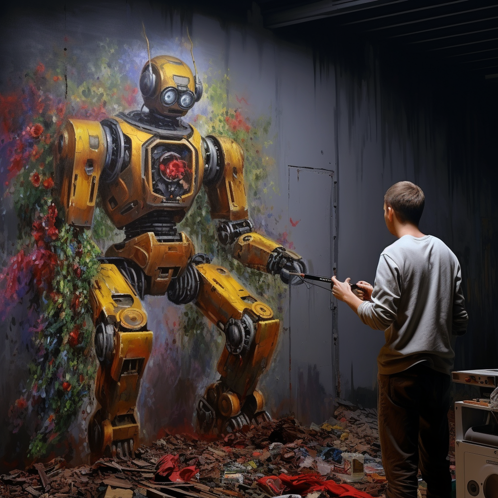 AI Robot-Assistant Painting Artwork