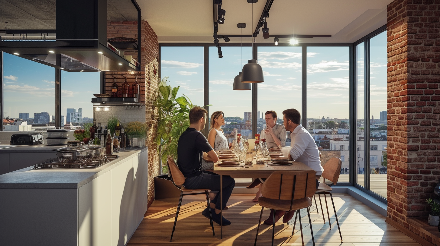 Highrise Apartment Dining Room Conversation Brick Wall Window