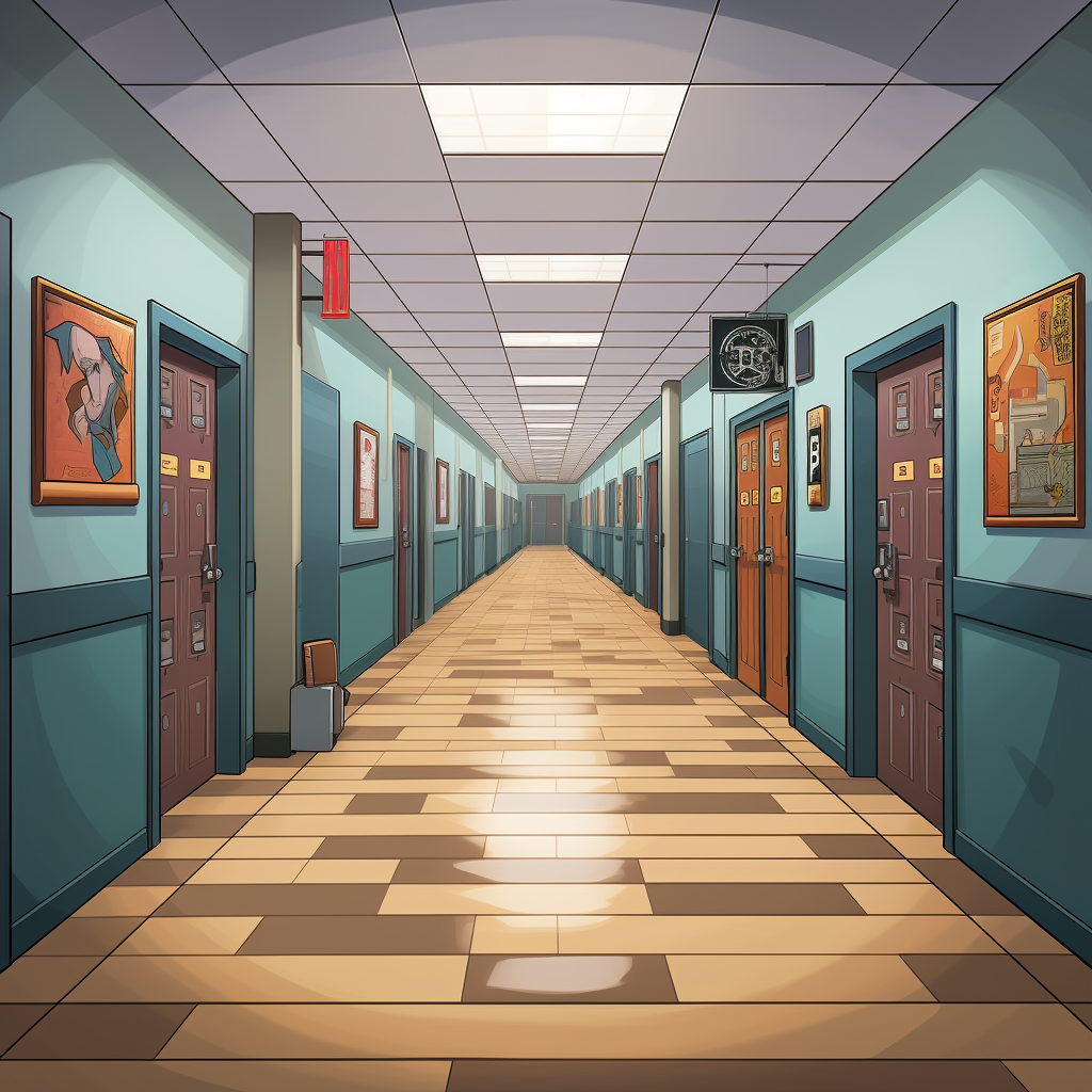 Realistic Illustration of a Highschool Hallway