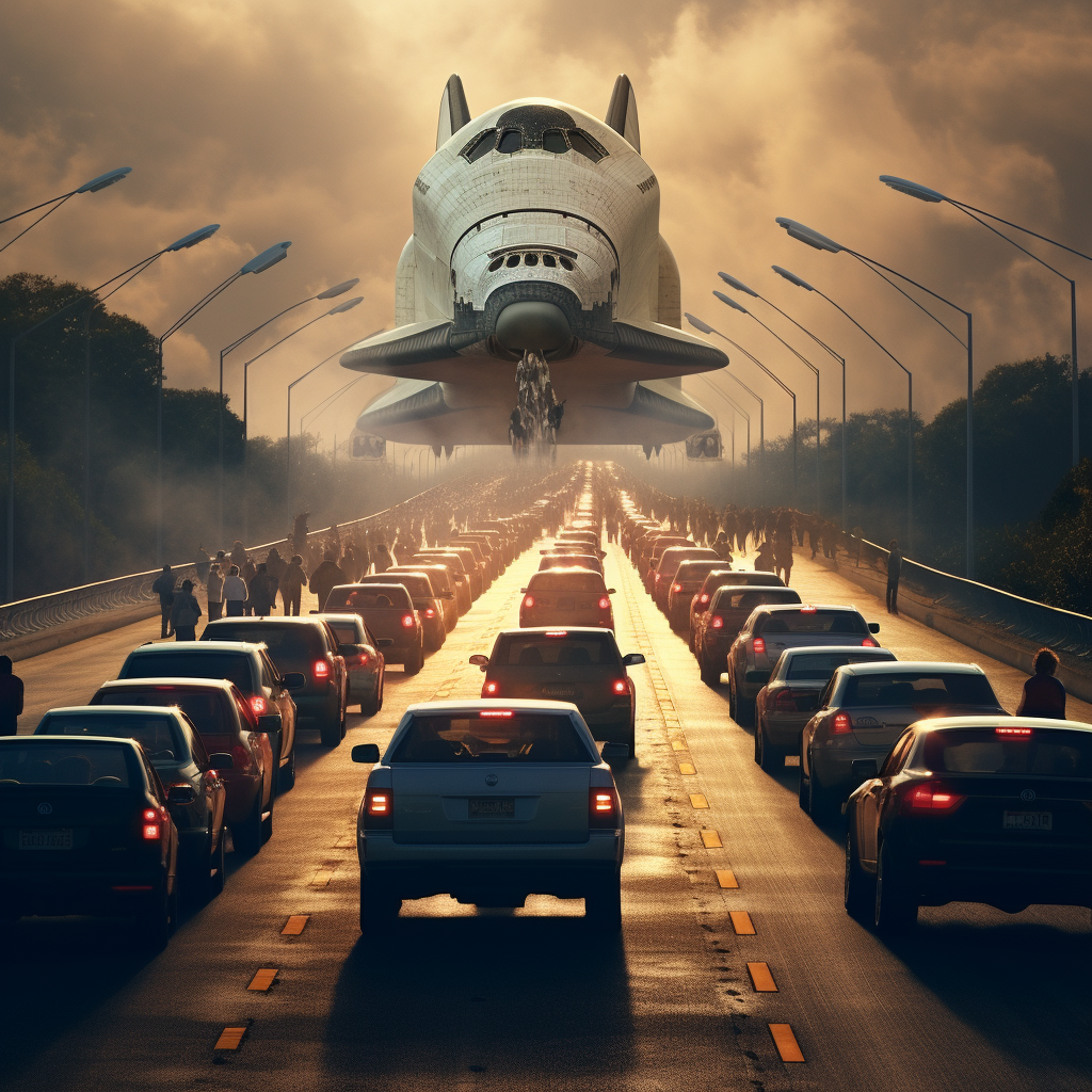 Highway traffic stop with open lane for space shuttle