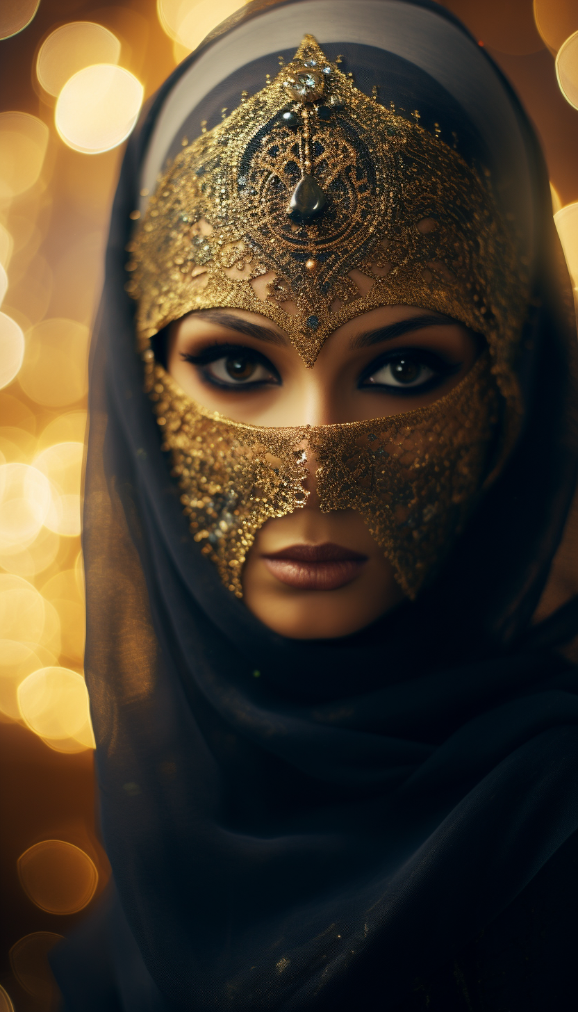 Beautiful Hijab Woman in Masquerade Mask