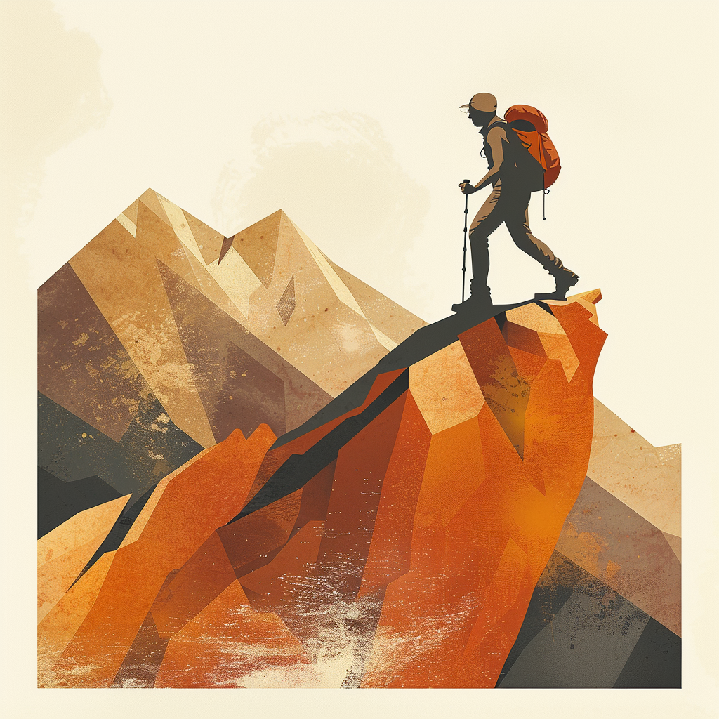 Hiker climbing mountain illustration