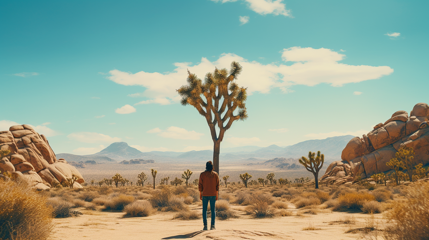 Hiker standing in Joshua Tree