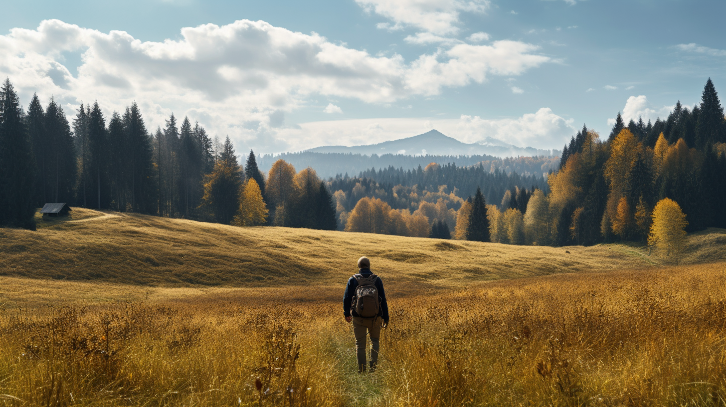 Hiker in Autumn Field