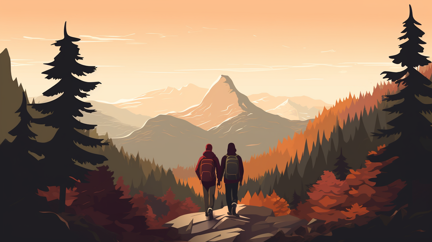 Couple enjoying a scenic hike in a pine forest