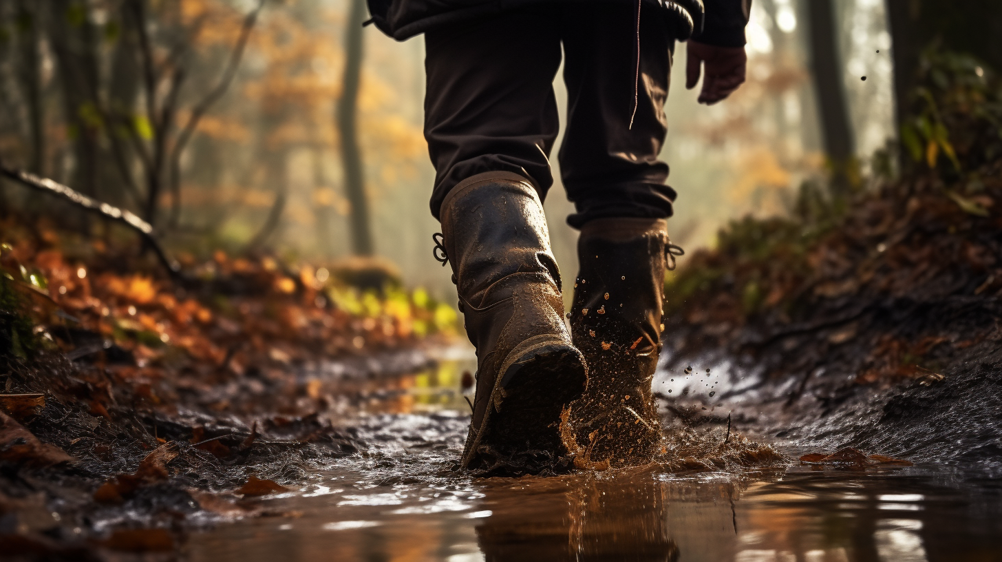 Person wading through mud in autumn