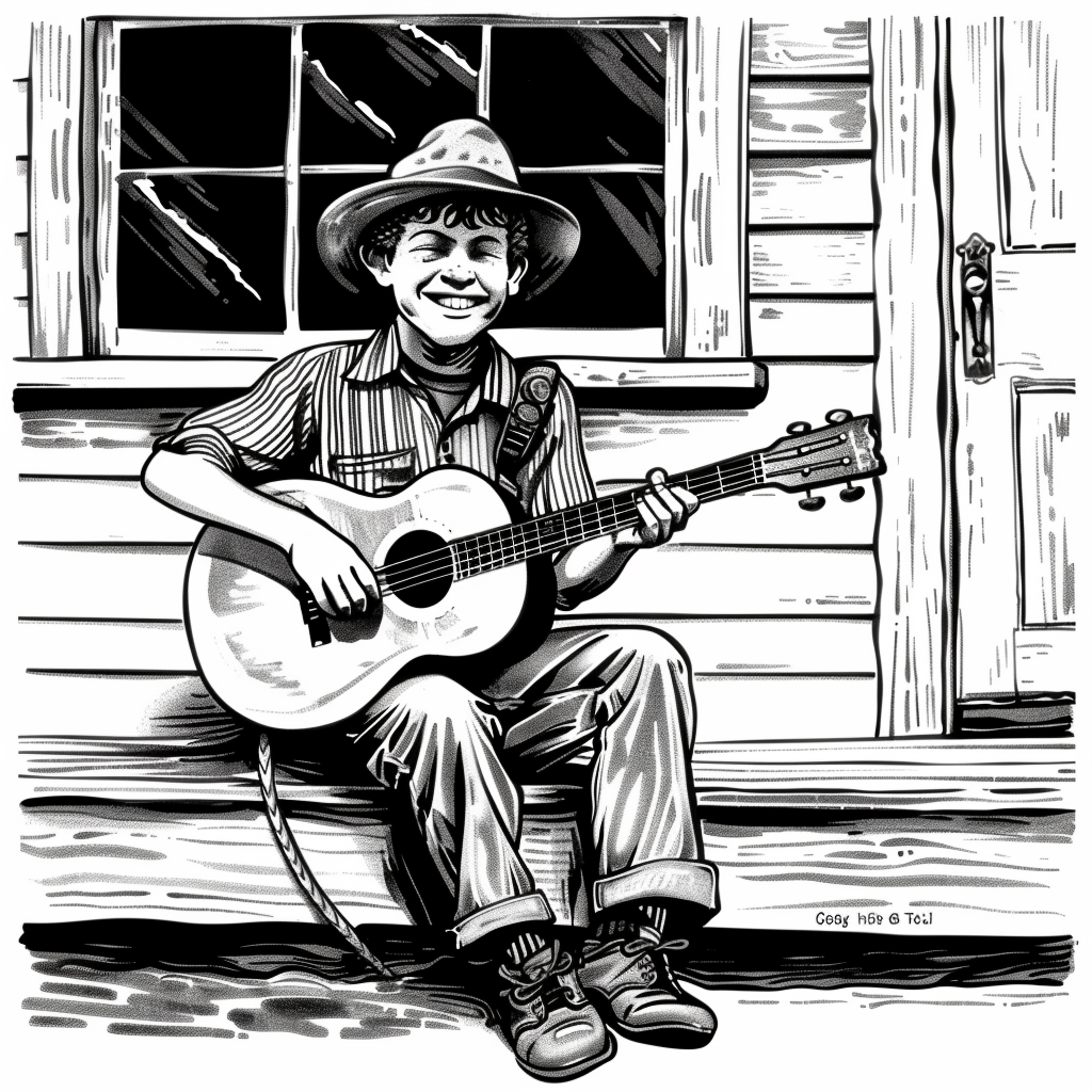 Young hillbilly with banjo sketch