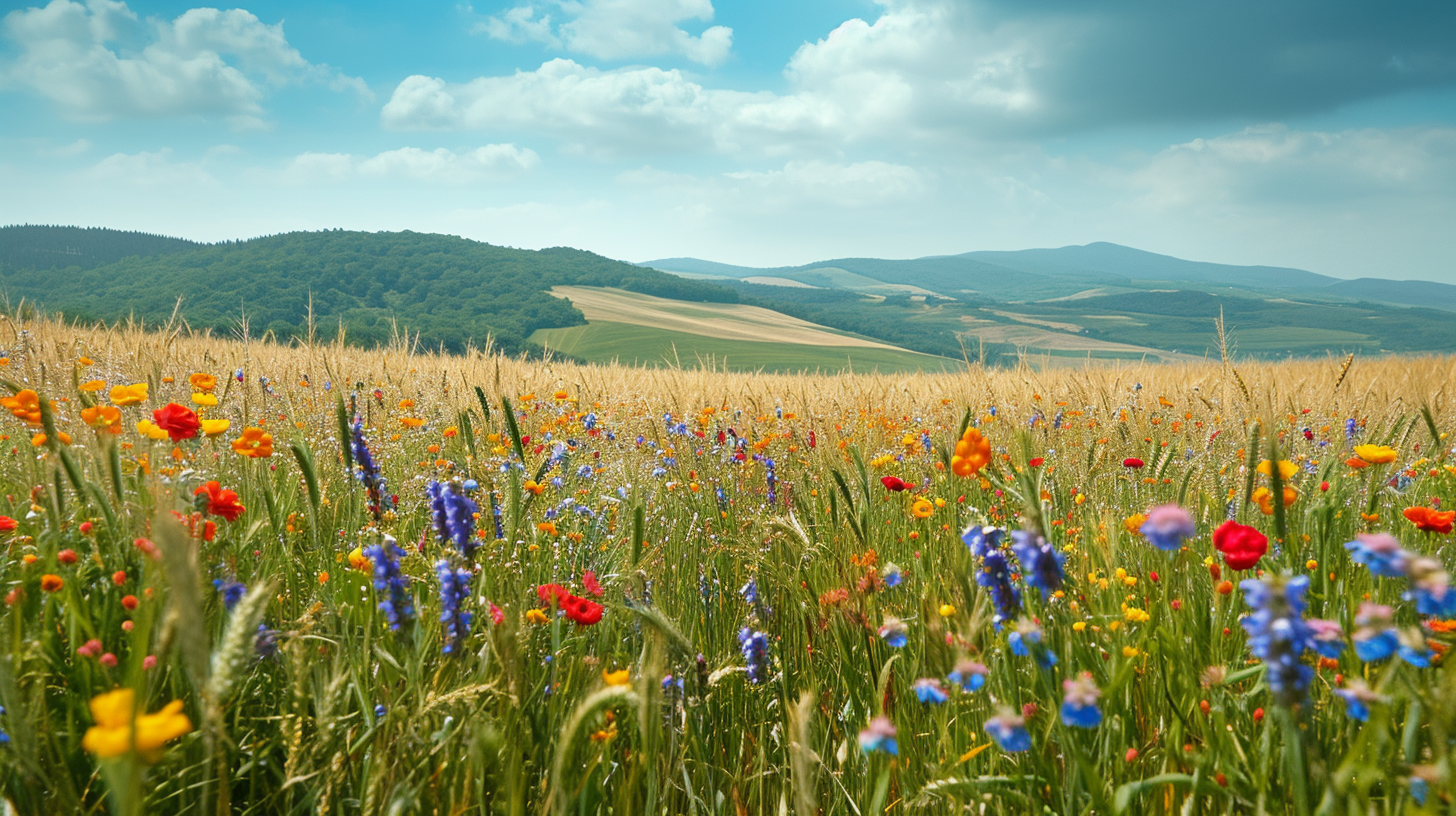 Hillside with Wheat and Flowers