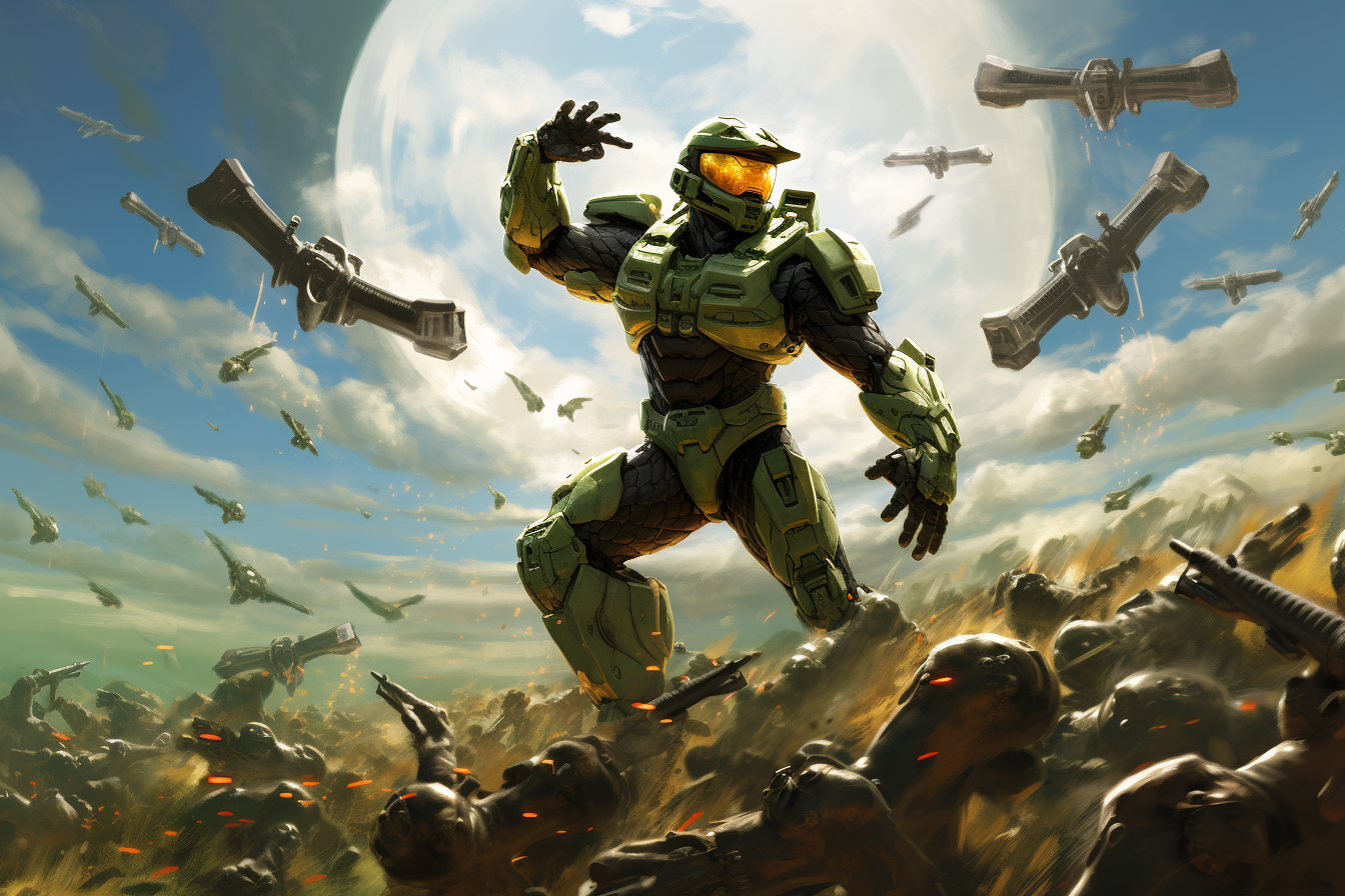 Master Chief battling angry vials and syringes