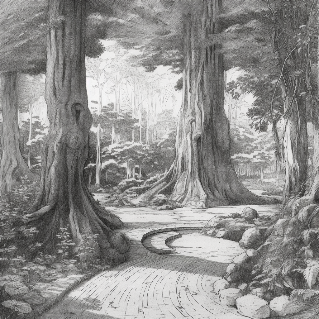 Beautiful Forest Landscape Design Sketch