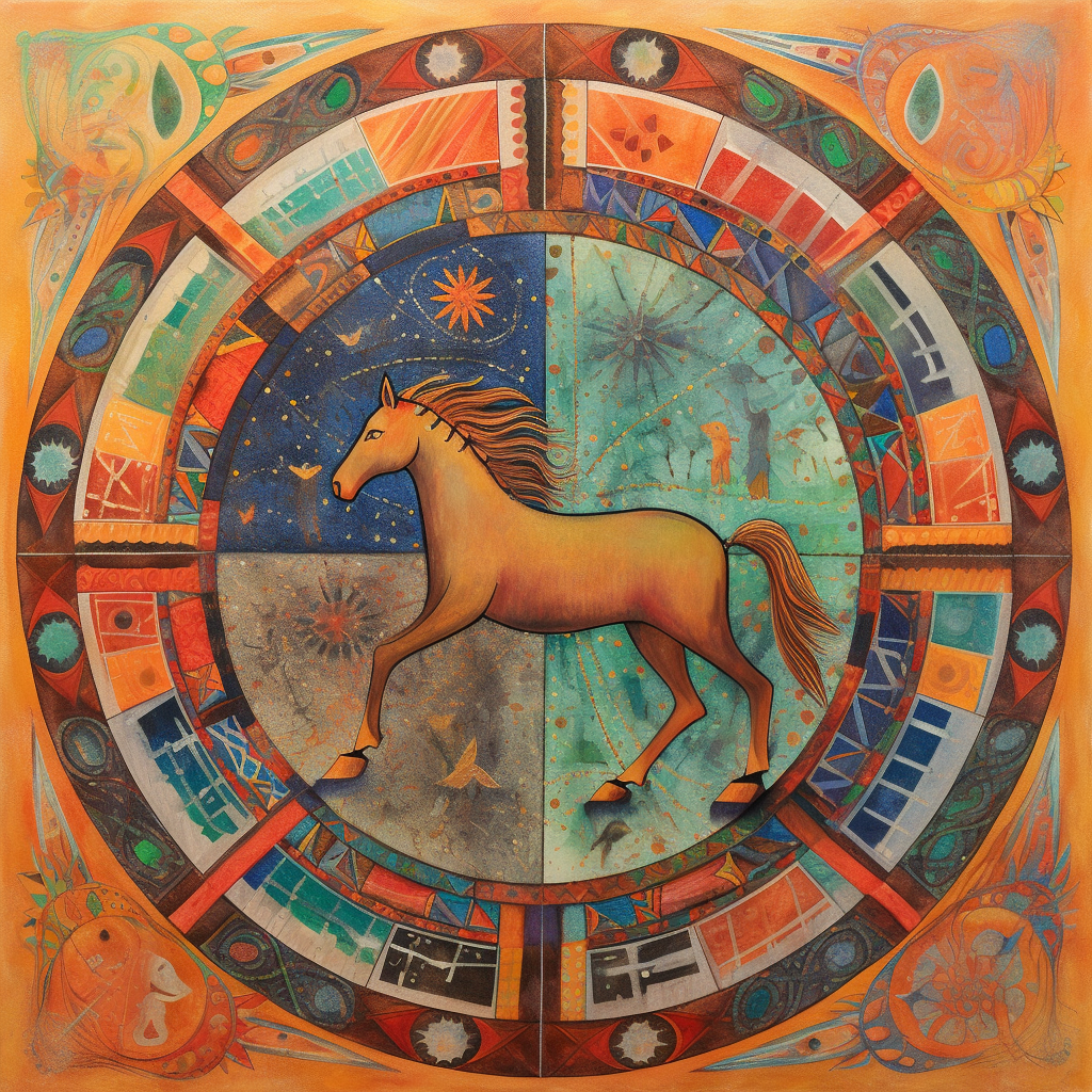 Hindu Geometrical Art Horse Mandala Alchemy Art Grassland Theme Colors