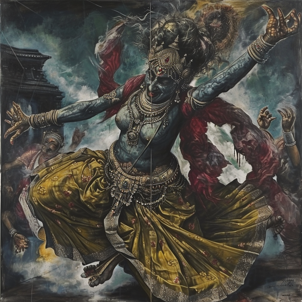 Hindu Goddess Kalu Dancing on Body by Dali