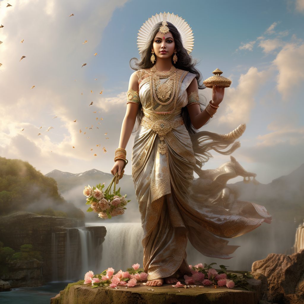 Serene Hindu Goddess with Water Kettle