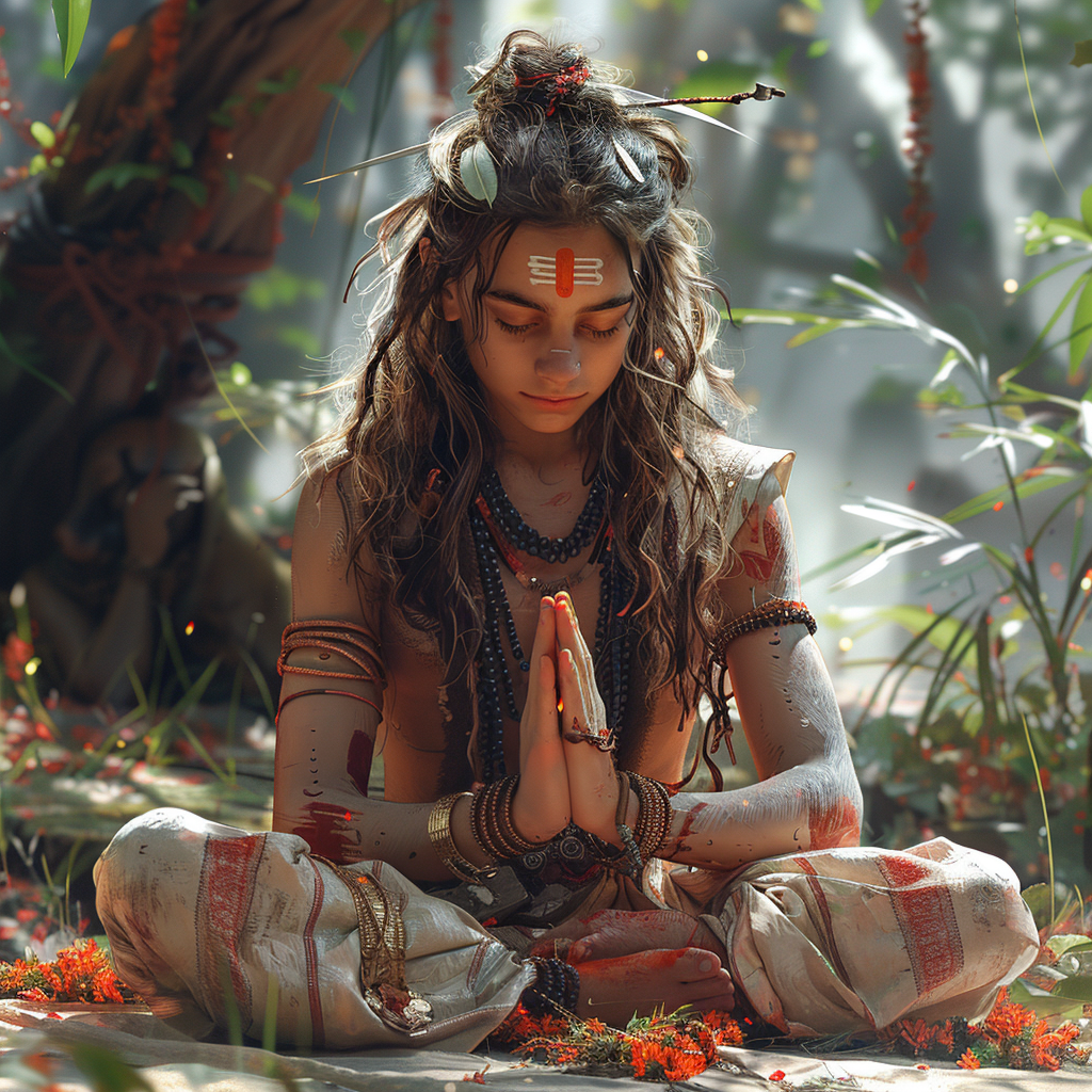 Indian boy worshipping Lord Shiva