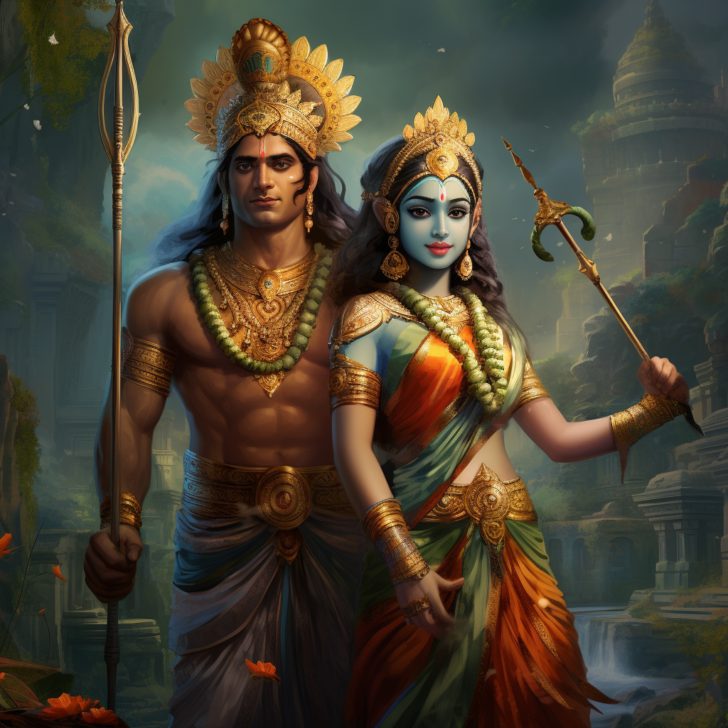 Lord Rama and Sita in a Sacred Temple