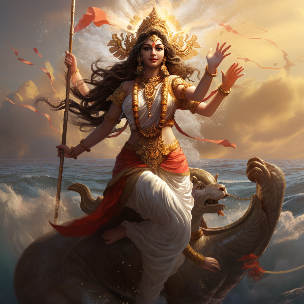 Realistic depiction of Hindu Goddess Laxmi in marine concept