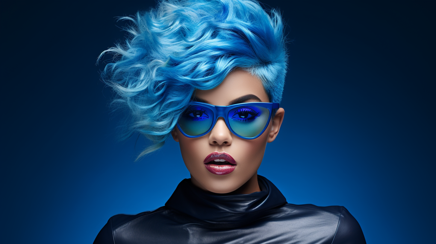 Vibrant hip hop woman with blue hair close up