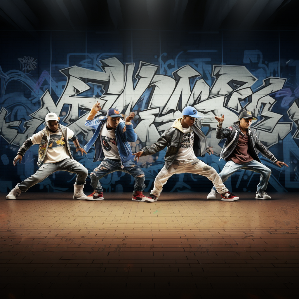 Hip Hop Dancing Group With Graffities