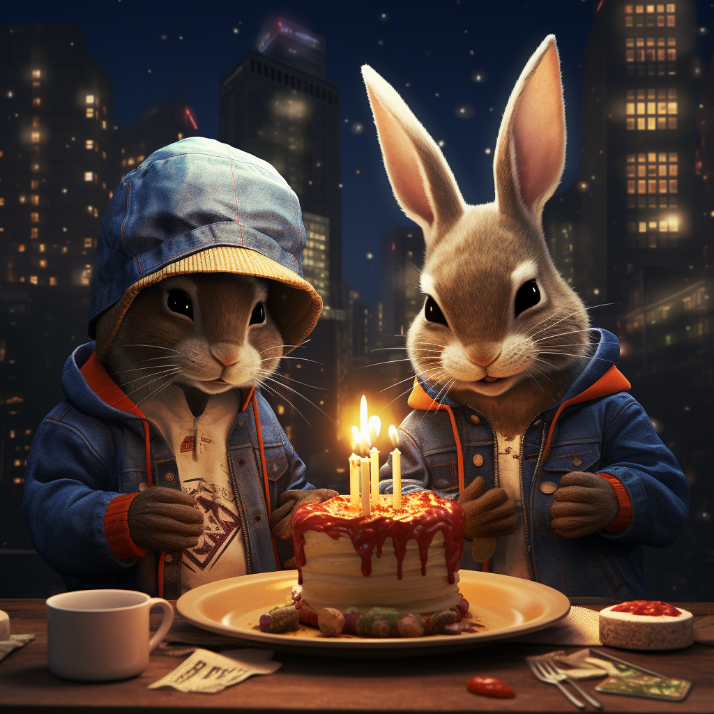 Hip-hop rabbit and Sonic blowing birthday candles