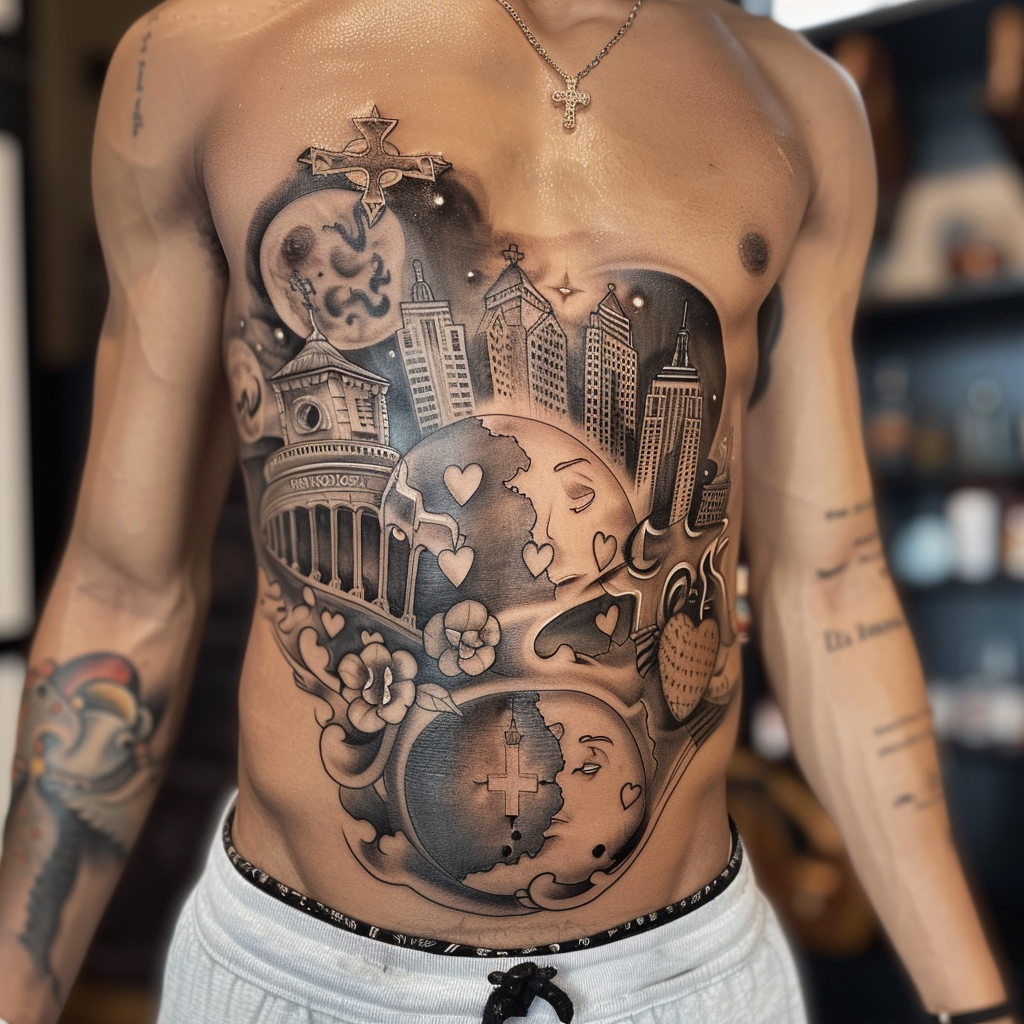 Stomach Tattoo Hip Hop Style