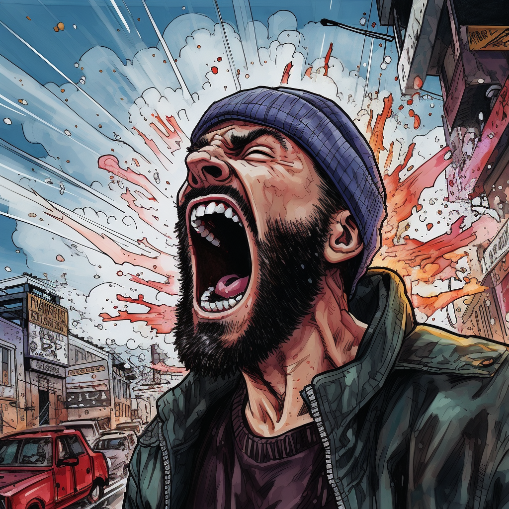 Hip Hop Guy Yelling with Graffiti Background