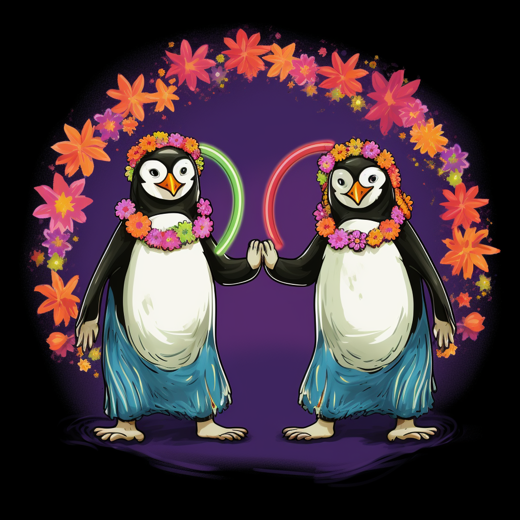 Hippie penguins hula hooping with style