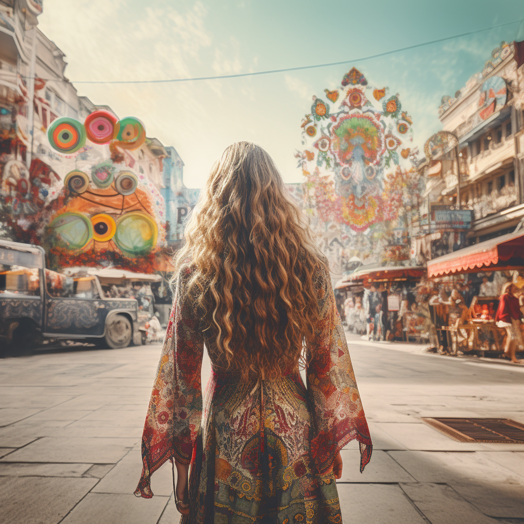 Hippie woman lost in city