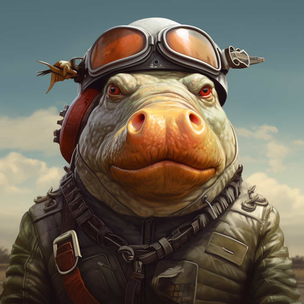 Hippo with chicken head wearing a helmet