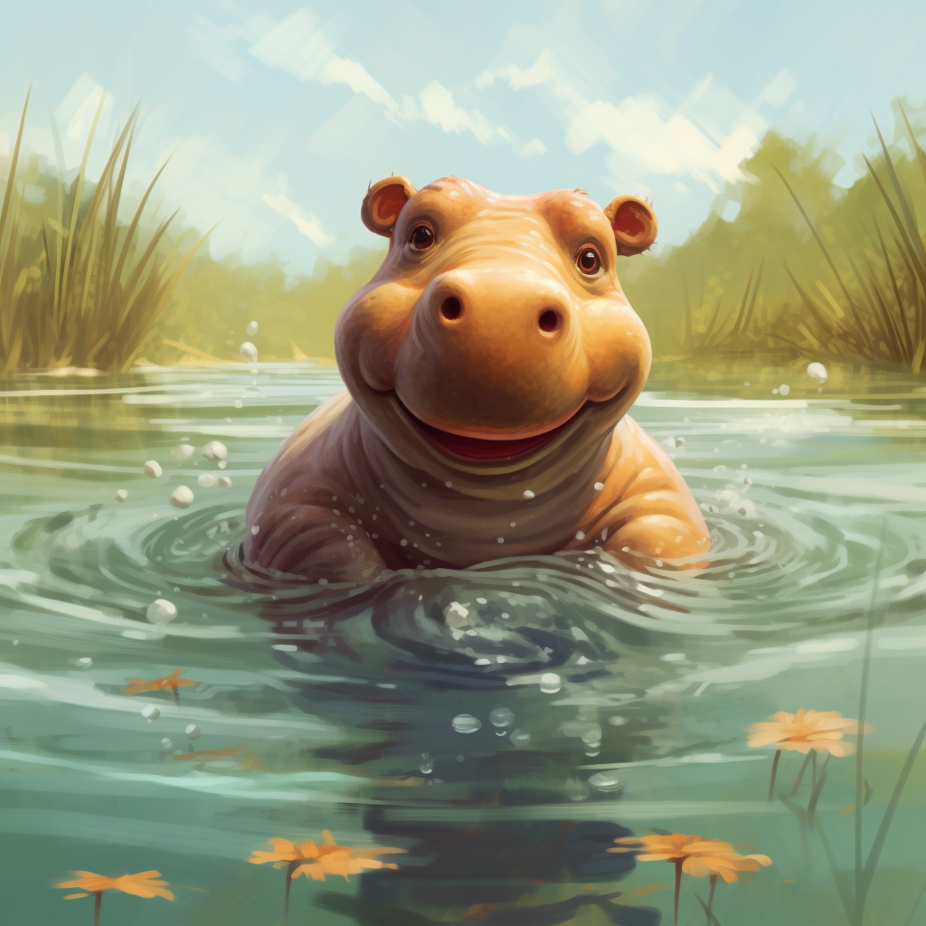 Cute happy hippo drawing