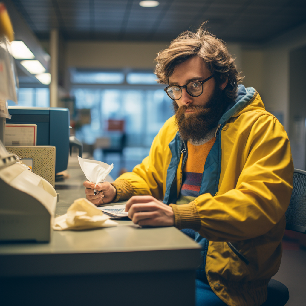 Hipster guy delivering letter to old man