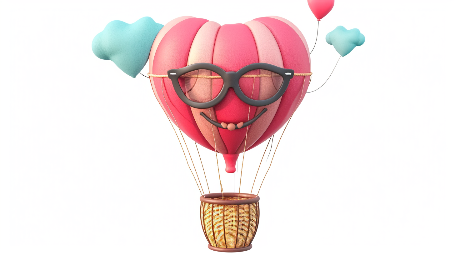 hipster heart character hot air balloon