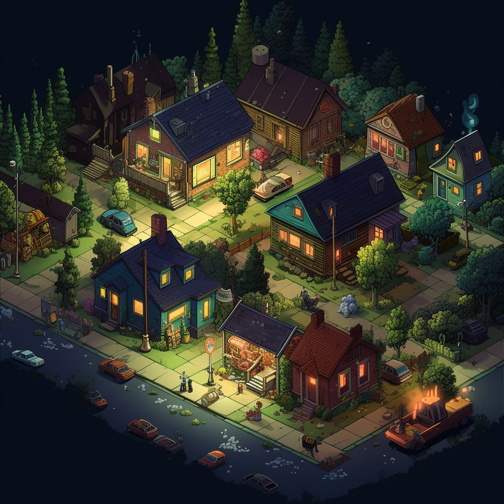 Hipster Neighborhood in Pixelated Style