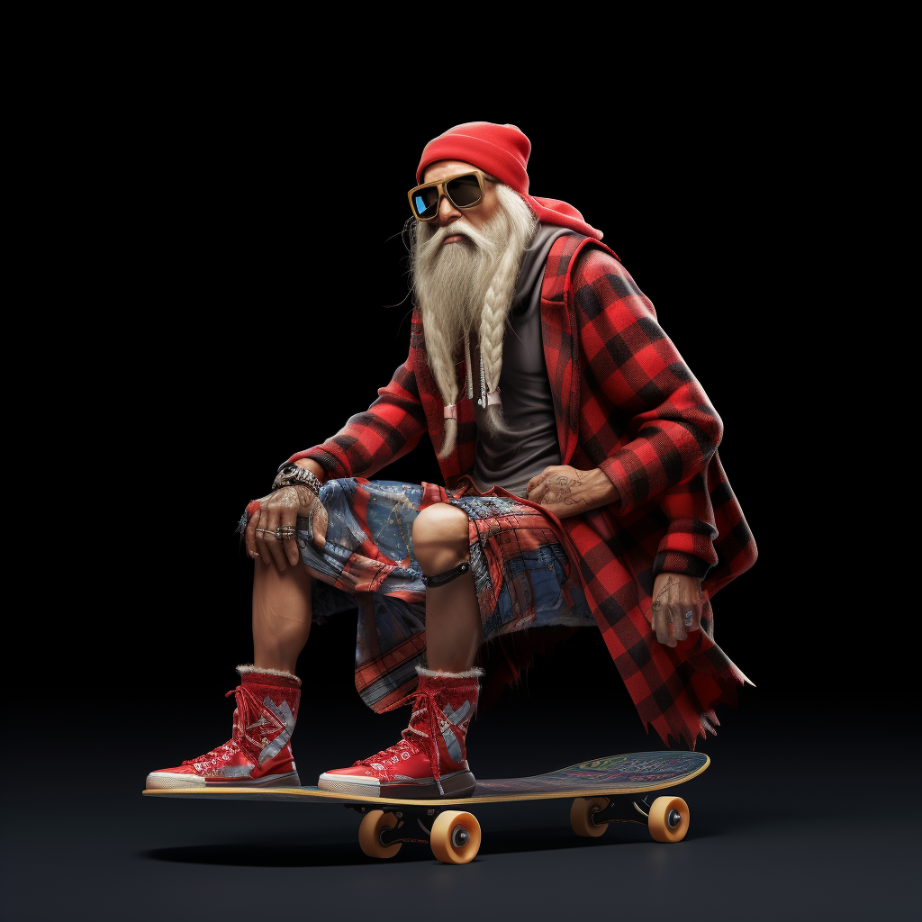 Hipster Santa on skateboard with presents