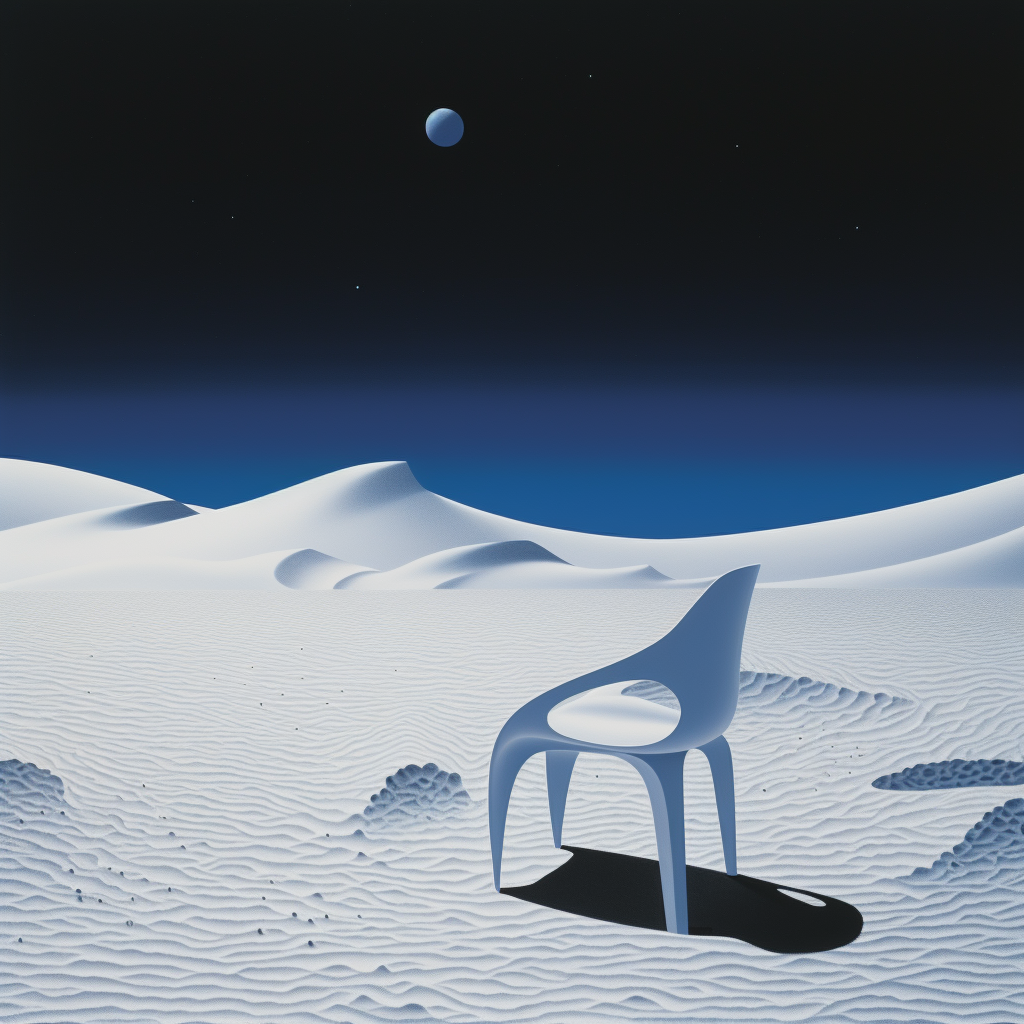 Moonlit chair in a white desert