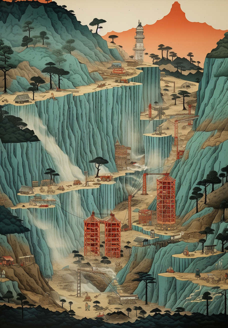 Hiroshige's ukiyo-e strip mine artwork