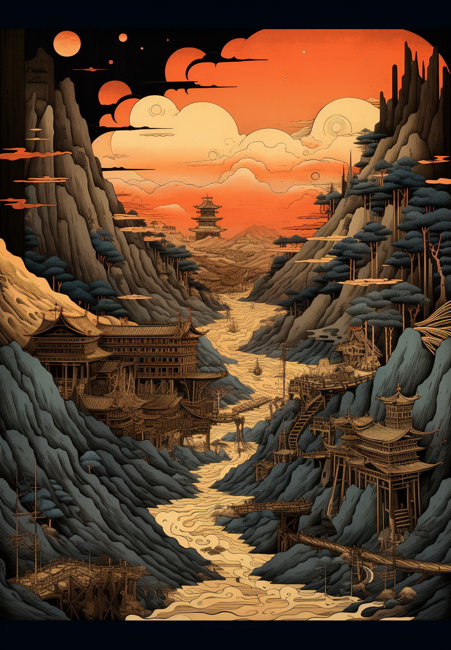 Hiroshige's ukiyo-e strip mine artwork