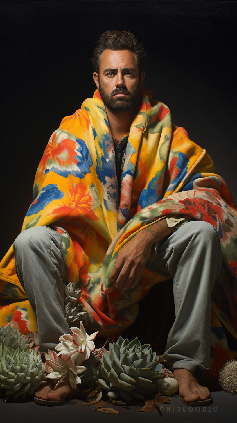 Handsome Hispanic Man on Colorful Giant Cholla Cactus