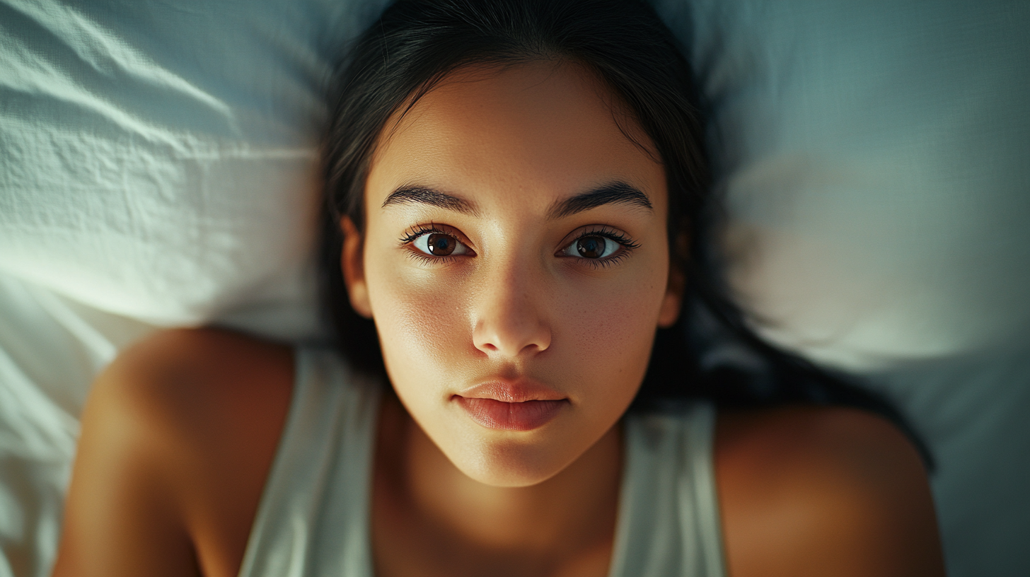 Hispanic woman in bed morning