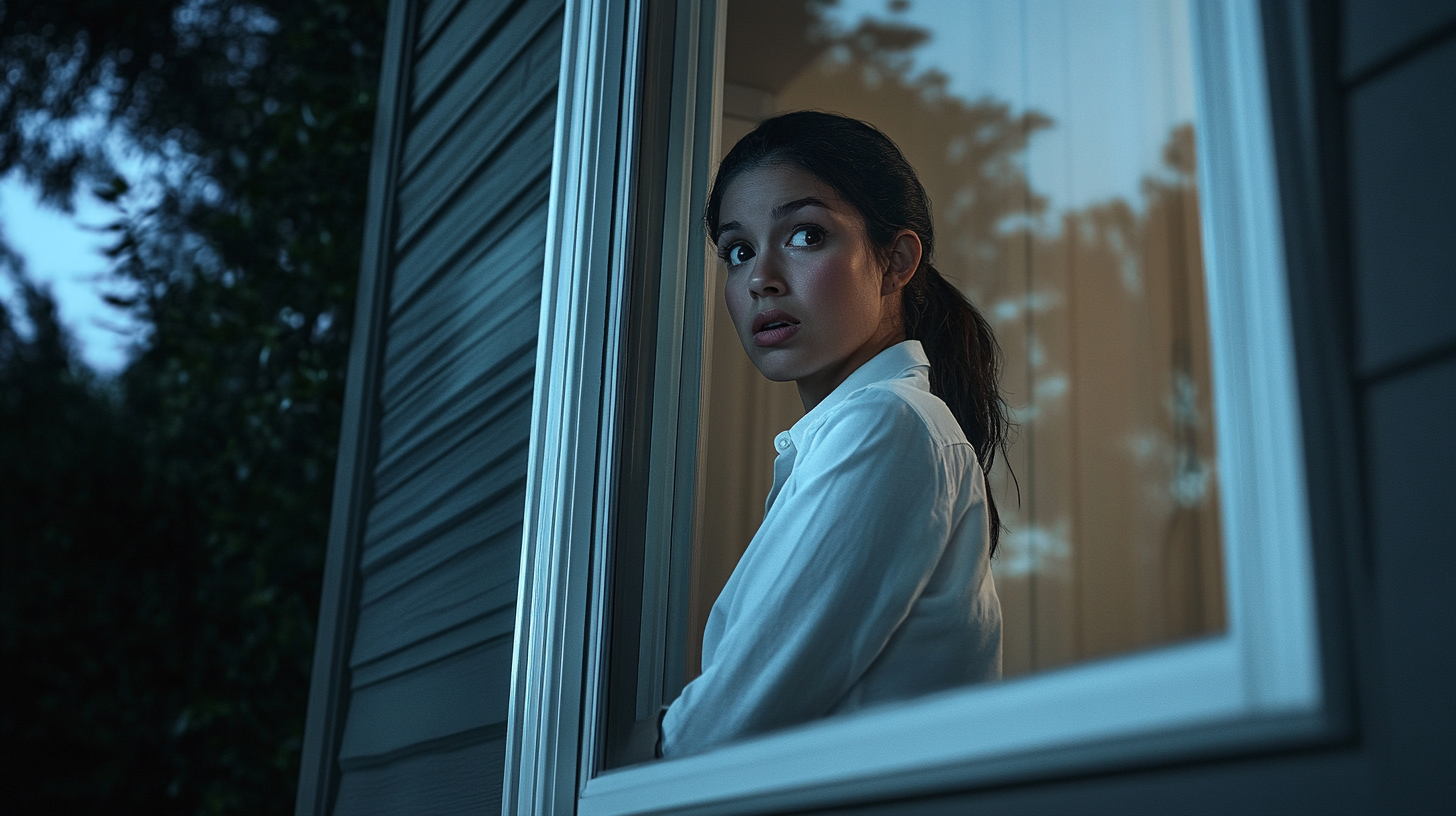 Hispanic woman in pajamas night scene